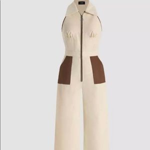 Beige Collar brown pocket jumpsuit